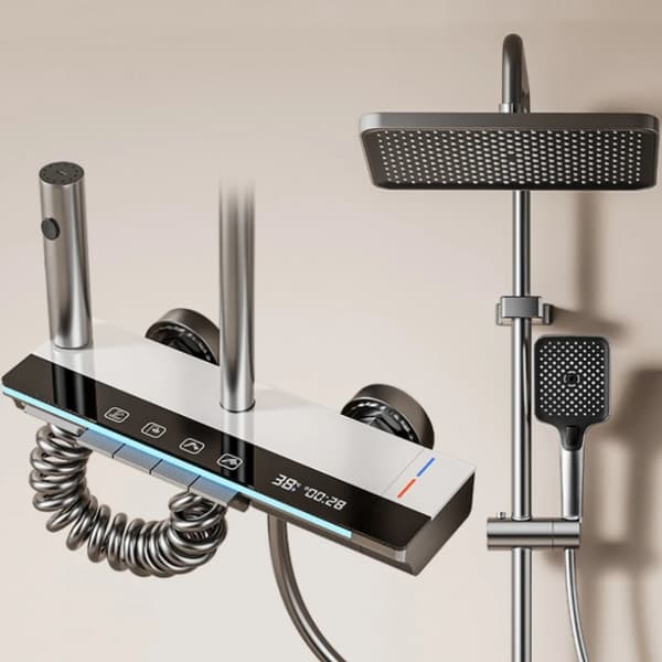 Duschset, Digital Temperaturdisplay, Justerbar Höjd,Het Kall Vit