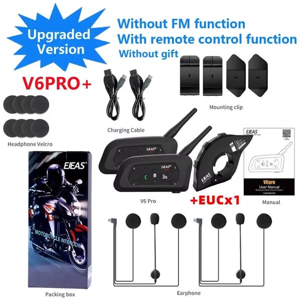 Motorcykel Intercom, 800M Rækkevidde, Bluetooth Forbindelse,2PCS med 1 EUC