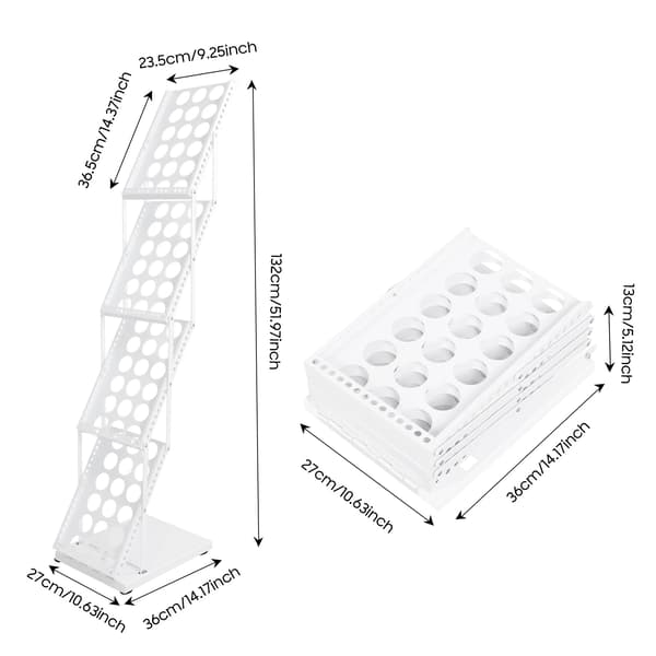 Magasinholder, Foldbart Design, Høj Stabilitet,4 niveauer hvid