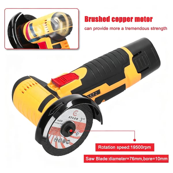 Mini vinkelslip, högvarvig motor, kompakt design,2 Batteri