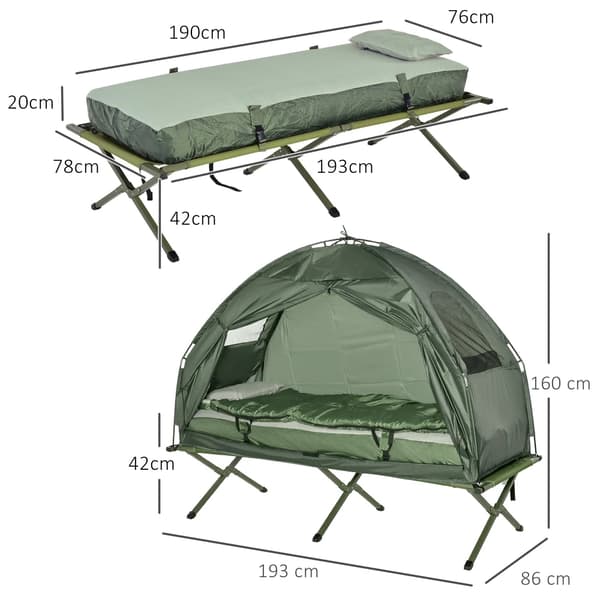 Trekkingtält, campingkåta set, sovsäck ingår,armégrön