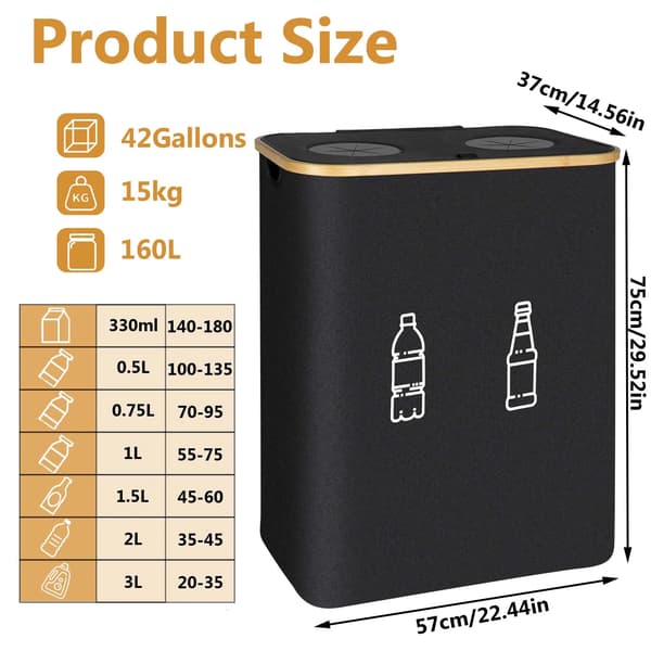 Återvinningskärl, Fällbar Design, Luktkontrollfunktion,160L