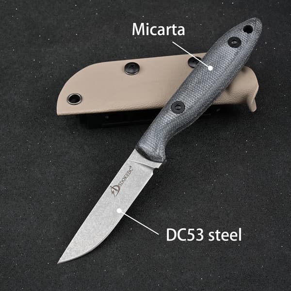 Fastbladig kniv, DC53 stålblad, Micarta-handtag,Vit blad