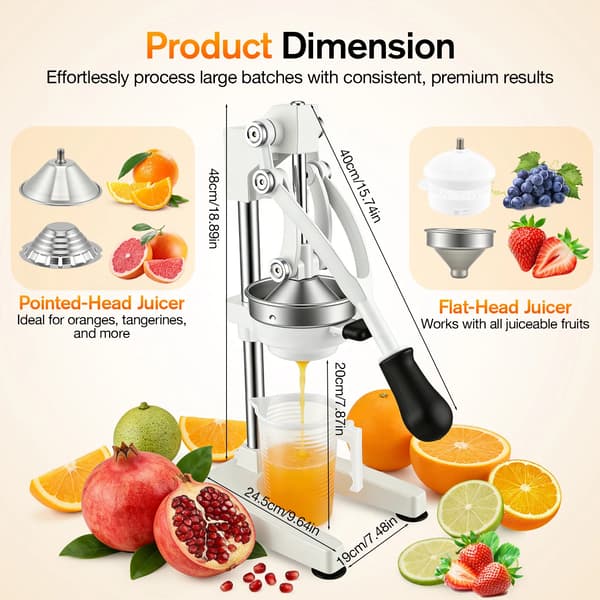 Citruspresser, Heavy Duty Rustfrit Stål, Ergonomisk Design,HVID