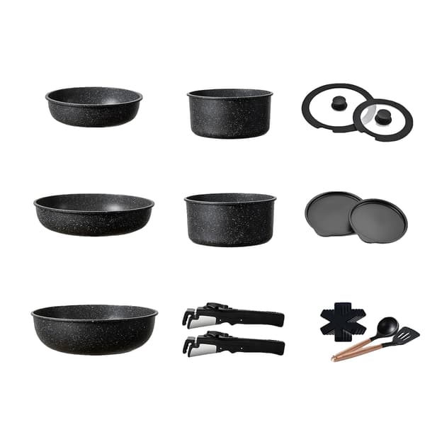 Köksredskapsset, Non-Stick, Avtagbart Handtag,Svart set