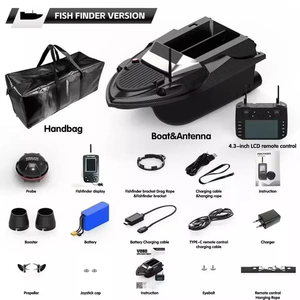 Baitfartyg, Dubbelmotorfunktion, Smart Kryssåterkoppling,V080 GPS 20000 Sonar