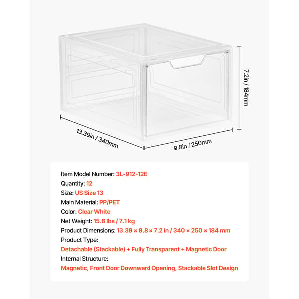 Skoopbevaringskasser, Stabelbart Design, Magnetisk Dør,12Pack Hvid