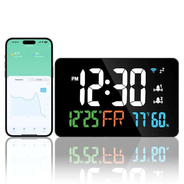 Digitalur, WiFi-forbindelse, intelligent termometer og hygrometer,HVID