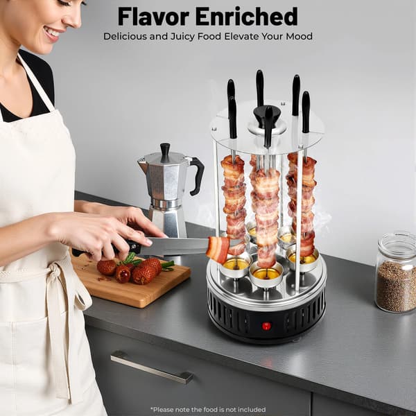 Elektrisk BBQ Grill, Automatisk Rotationssystem, 1000W Effekt,Sølv
