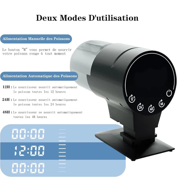 Automatisk Fiskefoder, 210ml Kapacitet, Justerbar Udgivelse,sort