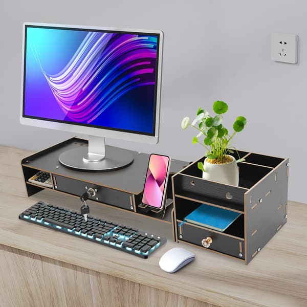 Monitorställ, Ergonomisk Design, Integrerad Förvaring,svart