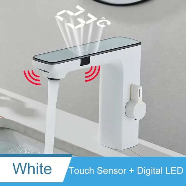 Basinblandare, Touch Sensor Kontroll, LED Temperaturvisning,Vit