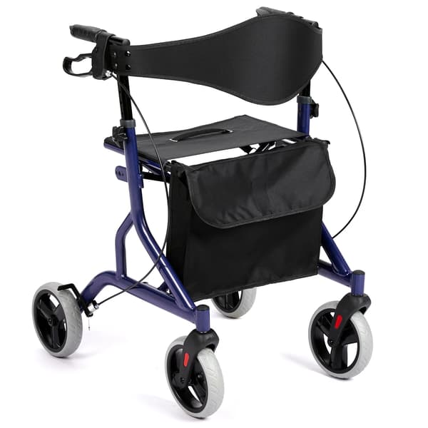 All-Terrain Rollator Gåvogn, Justerbar Højde, Dobbelt Håndbremse,Blå