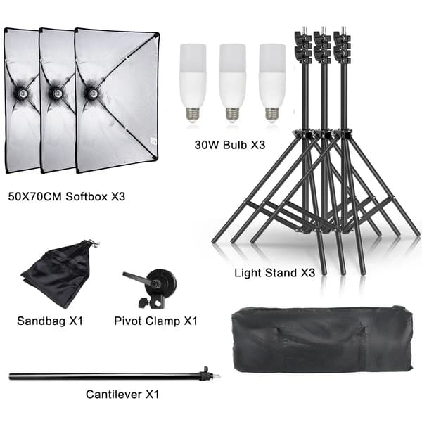 Softbox-belysningskit, E27-kompatibilitet, hållbara material,3st Ny 30w