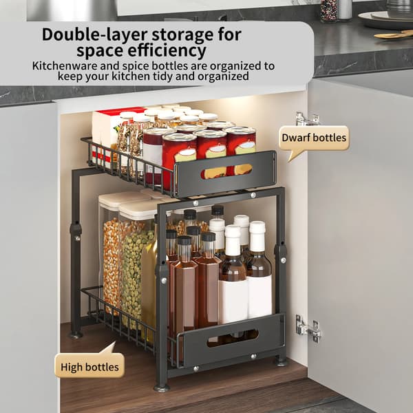 Under Sink Organizer, Justerbar Højde, Utrækkelig Design,sort