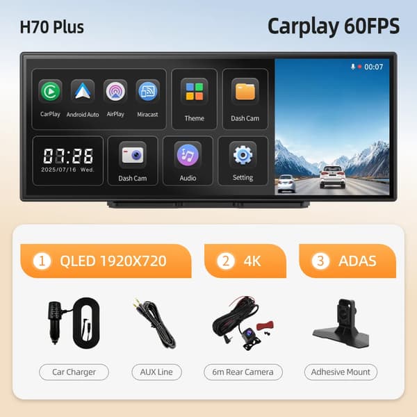 Dashboard Kamera, 4K Opløsning, Trådløs Forbindelse,H70 Plus BAG