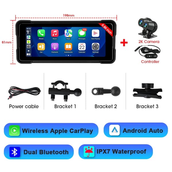 GPS Navigationsenhed, Trådløs CarPlay, Android Auto Kompatibilitet,Ingen-b, 2K DVR og Controller