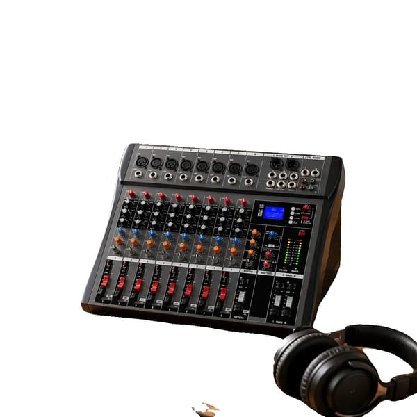 Lydmixer, 8 Kanaler, USB Afspilning, 3-Bånd EQ, FX Send, 48V Phantom Strøm