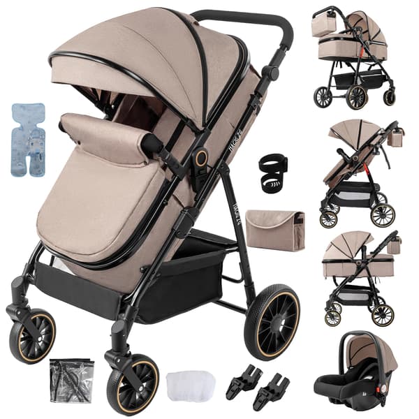 Barnvagn, Fällbar Design, Terränghjul,KHAKI