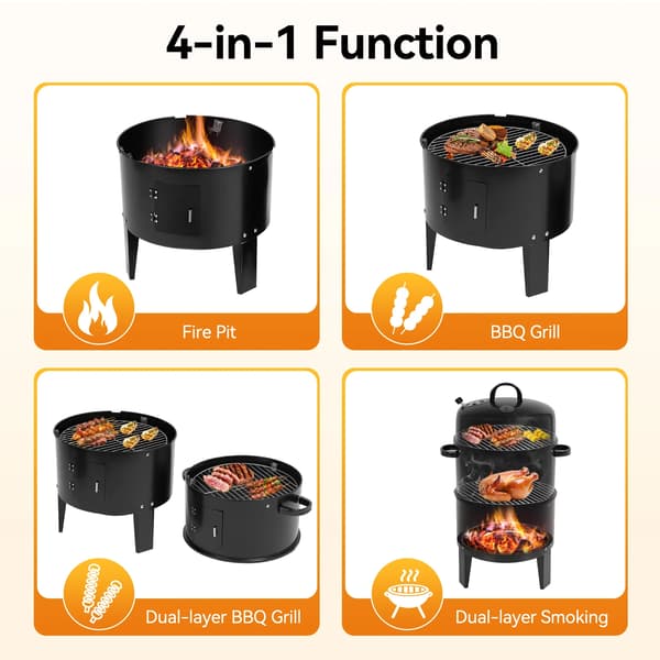 BBQ Grill, Bærbar Multifunktion, Justerbar Temperaturkontrol,sort