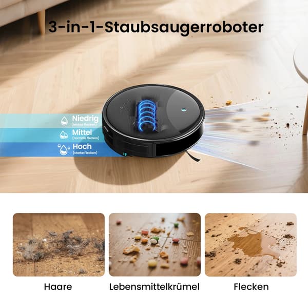 Robotstøvsuger, Selvtømmende, 6000Pa Sug,sort