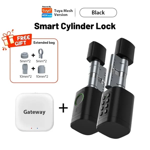 Smart Dør Lås, 5 Låsemetoder, Holdbare Materialer,Justerbar Version-a, Sort og Gateway