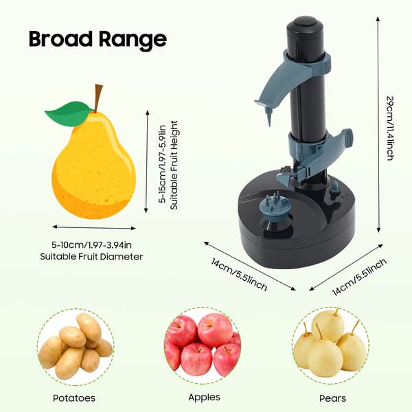 Frugtskræller, Automatisk Betjening, Rustfrit Stålblad,sort