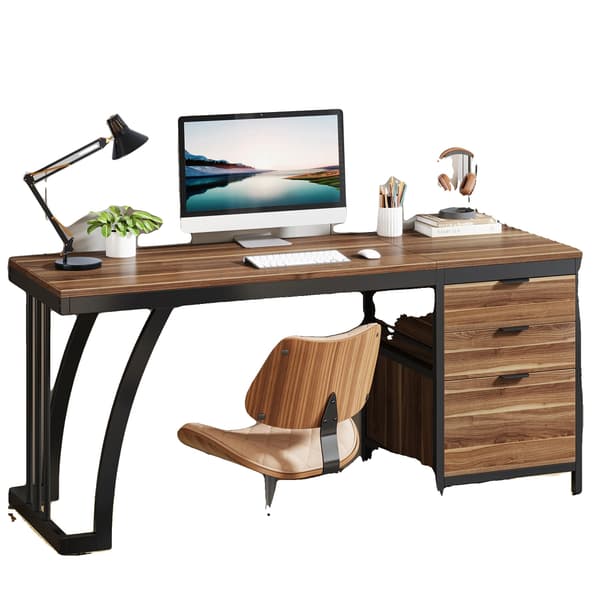 Computerbord, Vendbare Skuffer, Rummelig Arbejdsflade,Brun 02