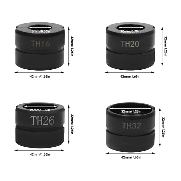 Krympedødsæt, 16mm død, 20mm død, 26mm død, 32mm død, Cr45 stål