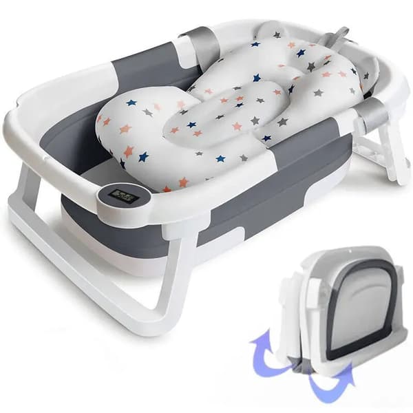Babybadekar, Temperatursensor, Blødt Pude Design,GRÅ