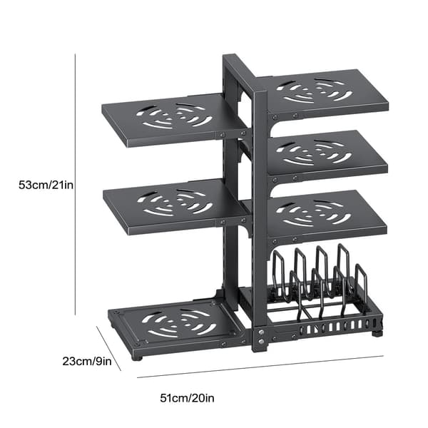 Pot Organizer, Justerbar Størrelse, Kraftig Konstruktion,L, Sort B