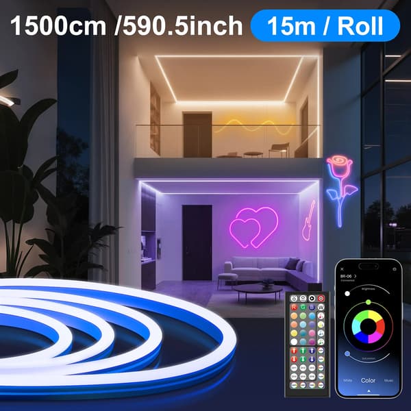 LED Neon Rörlampor, Vattentäta, Smart Kontroll,15m