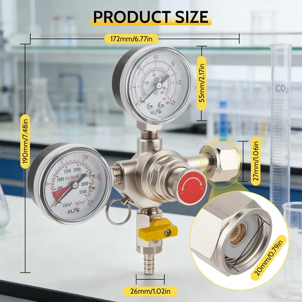 Trykregulator, Dobbelt Måler, CO2 Kompatibilitet,HVID