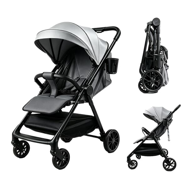 Barnvagn, Kompakt Design, Enknappsfällning,XA8-GRÅ