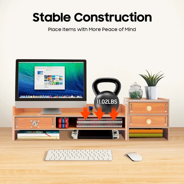 Monitorstand, Ergonomisk Design, Pladsbesparende Opbevaring,Brun
