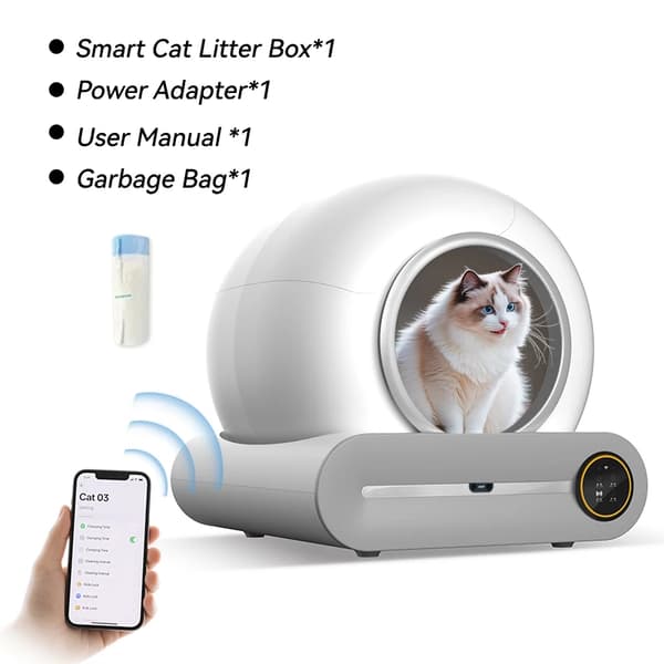 Kattlåda, Automatisk Rengöring, Smart App Kontroll,APP Kontroll & 1 Väskor