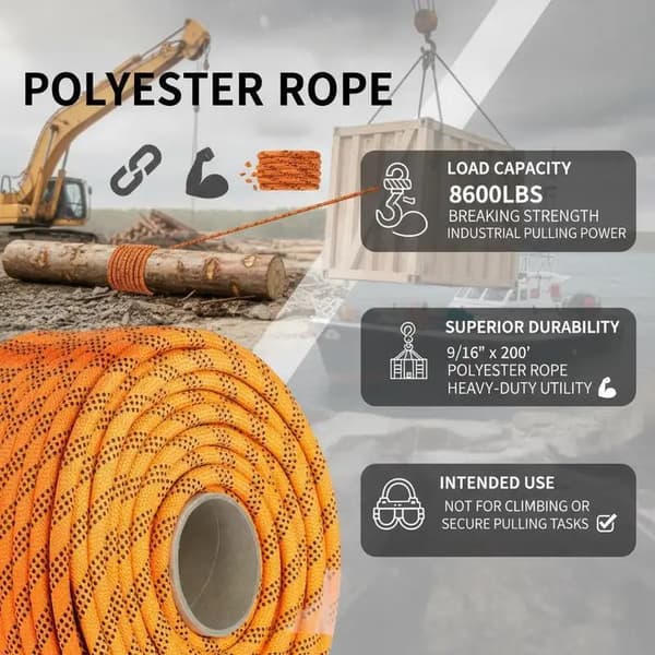 Polyesterrep, Dubbelflätad, 4 Tons Lastkapacitet, Röd