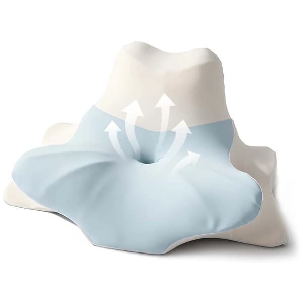 Nackkudde, Ergonomisk Design, Minnesskum Fyllning,62x44x27cm, Blå-vit