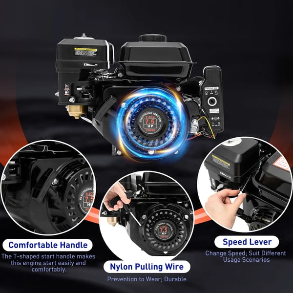Gasmotor, 4-takts, elektrisk startmulighed,sort