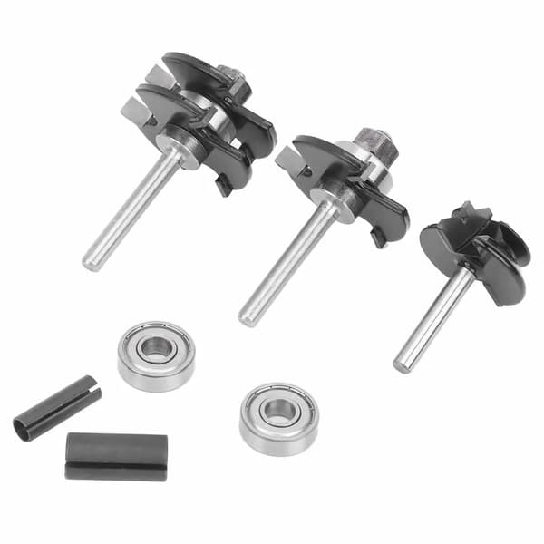 Miter Router Bit, Hårdt Legeringsmateriale, 45° Vinkel, Skaftdiameter 8mm, Inkluderer 2 Lejer, Præcisionsskæringsfunktion