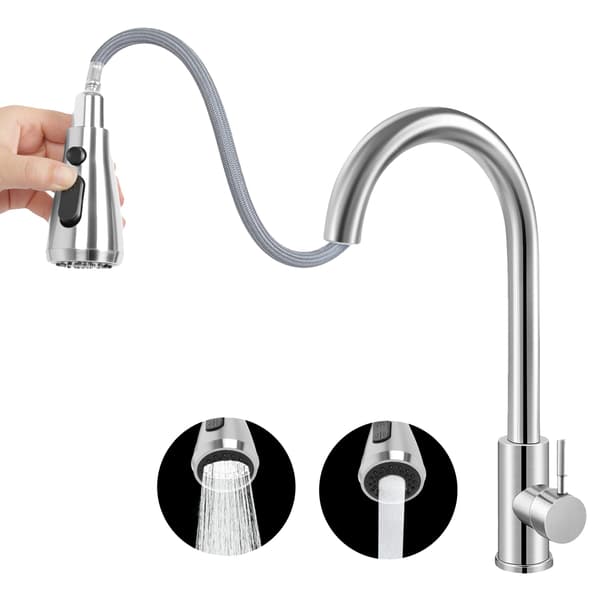 Kökskran, Utdragbar Spray, 360° Svängbar,Silver