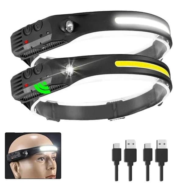 Hovedlampe, USB-genopladelig, Vandtæt,2PCS