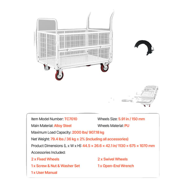 Plattformvagn, 2000 lbs kapacitet, vikbar design, 2000lbs
