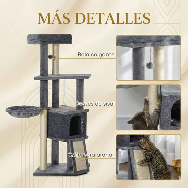 Kattträd, Multifunktionell Design, Engagerande Lekfunktioner,Grå