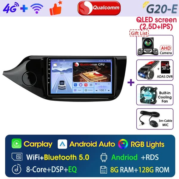 Bilradio, Touchskærm, Multimedia Videospiller, kompatibel med Kia CEED 2012-2018,G20-E-ADAS DVR