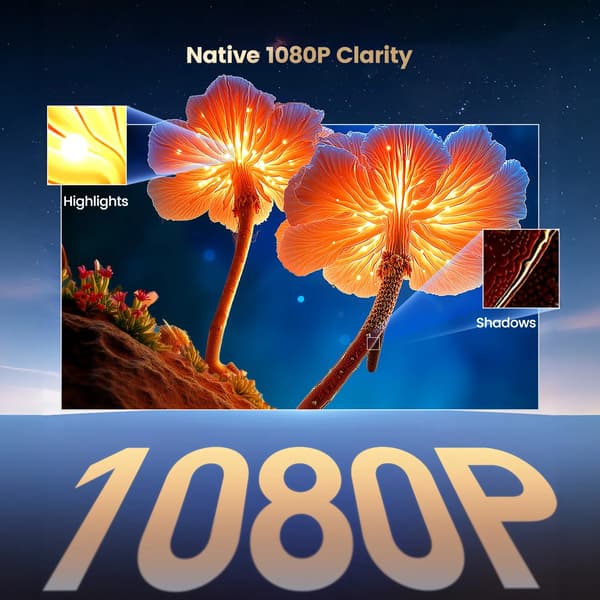 Projektor, 1080P opløsning, Wi-Fi 6 forbindelse,Farve1