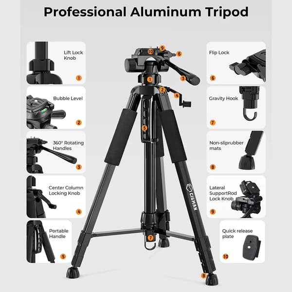 Tripod, Justerbar Højde, 3-Vejs Pan Hoved,CTP01
