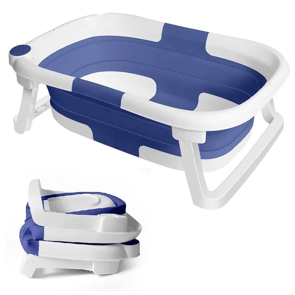 Babybad, Foldbart Design, Sikkerhedstemperaturindikator,Blå