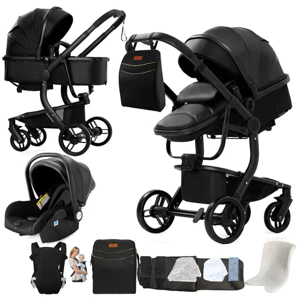 Barnvagn, Fällbar Design, Bilbarnstol Kompatibel,X518-HG-BLACK