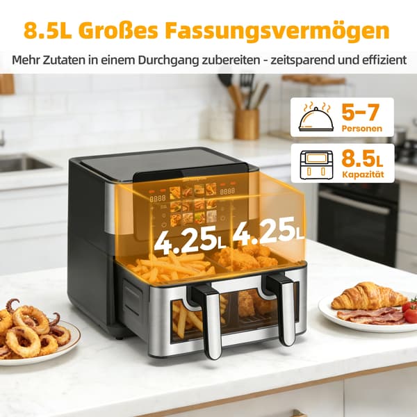 Luftfritös, Dubbelkorgsdesign, LED-Touchscreen,svart, EU